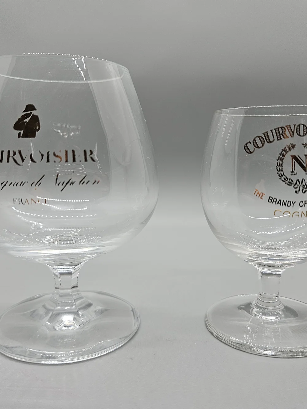 Vintage Courvoisier Cognac Brandy Snifter Tasting Glasses Set of 2 Gold Logo